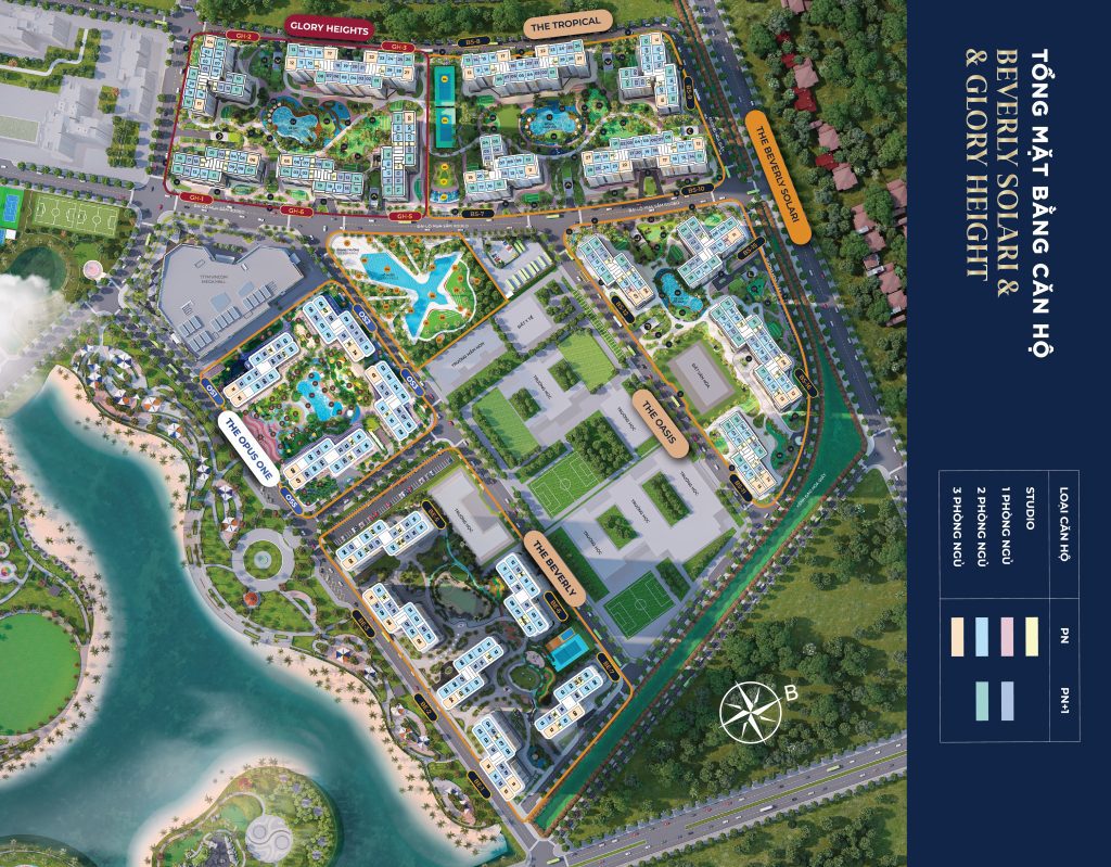 Mặt bằng các phân khu Opus 1, Beverly, Beverly Solari, Glory Heights